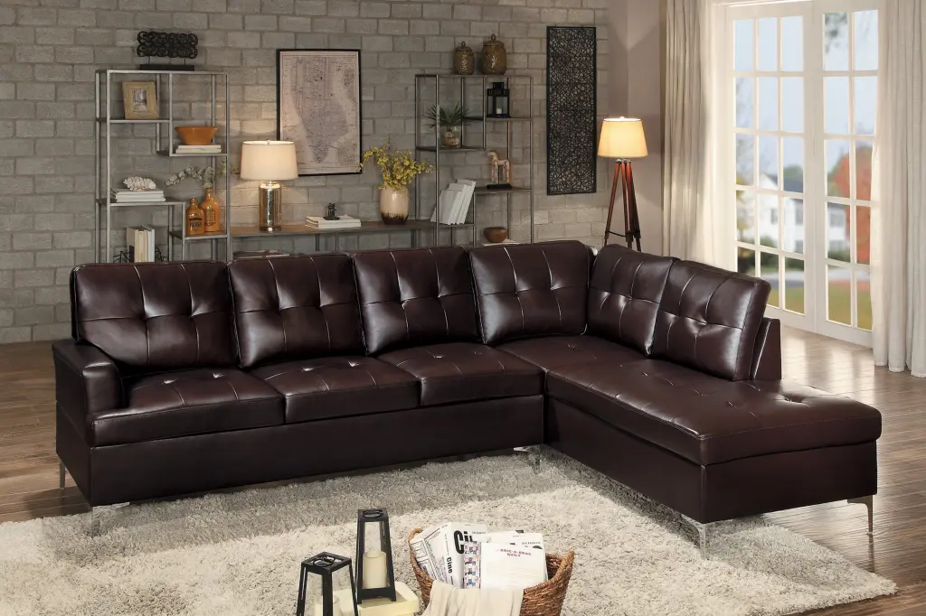 Contemporary Brown Faux Hide Upholstered 2 Piece Sectional Sofa kanepe