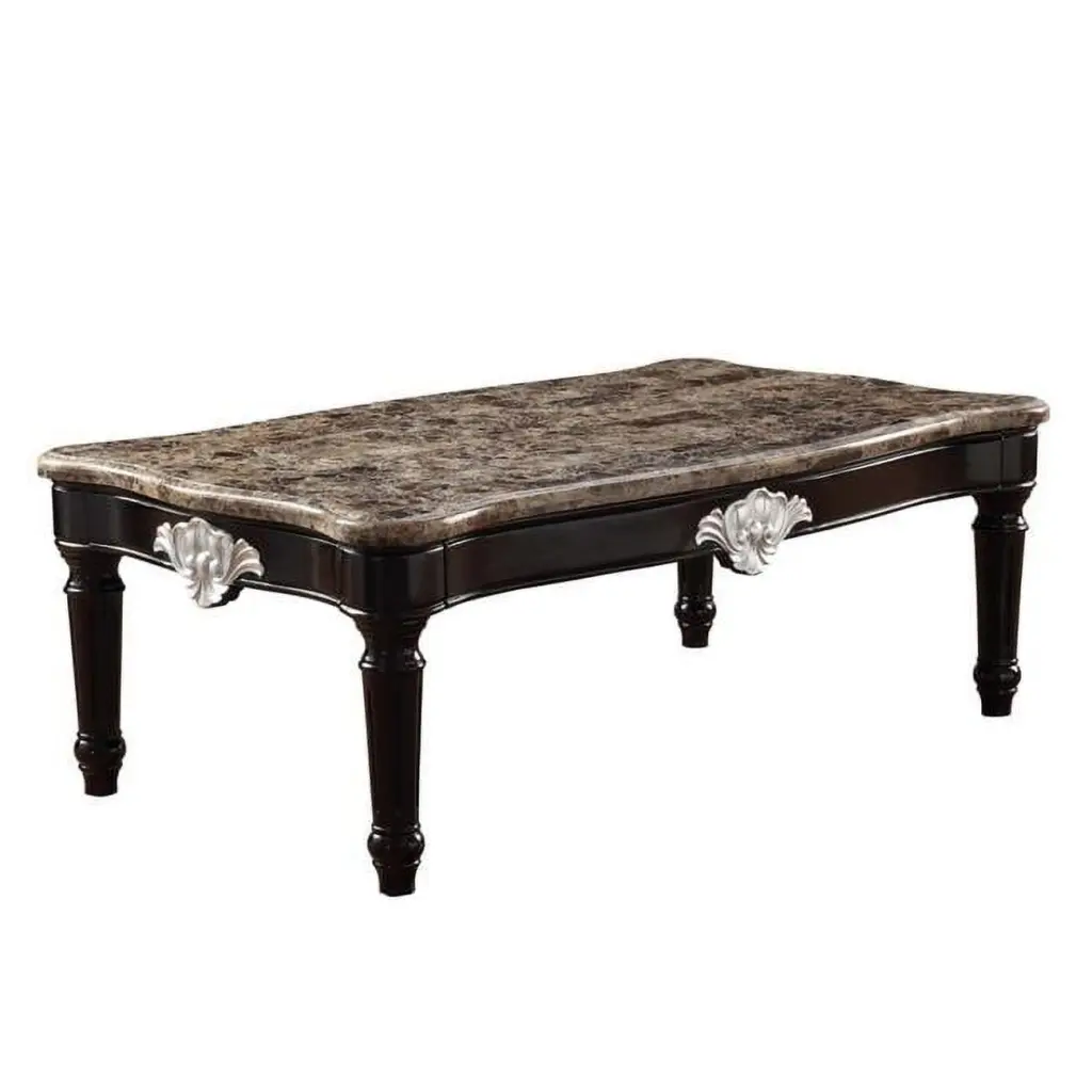 21 x 56 x 32 Black Brown Faux Marble Rectangular Coffee Table Fancy Fixtures