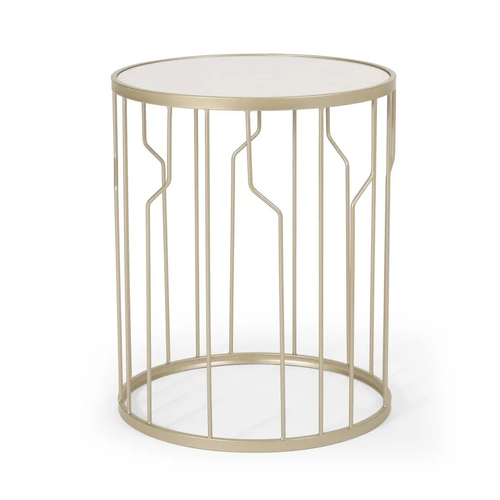 Noble House Kevin Faux Marble Side Table White and Champagne Silver