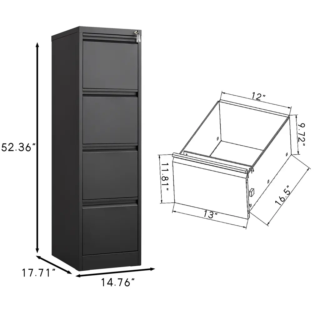 4 Drawer Vertical File Cabinet Lock Metal Filing Cabinet euloong furniture