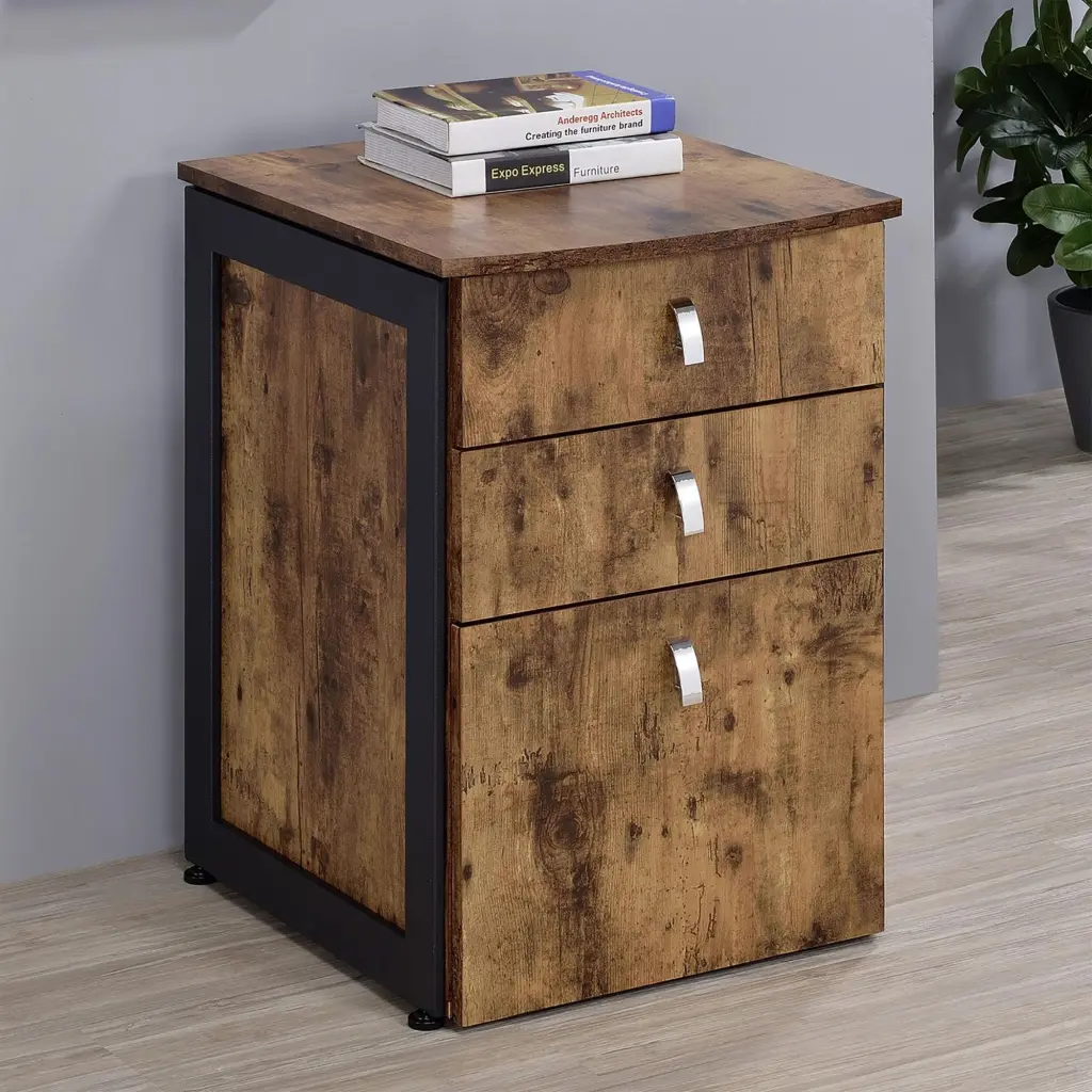Antique Nutmeg 3 Drawer File Cabinet Vintage Style furniture max