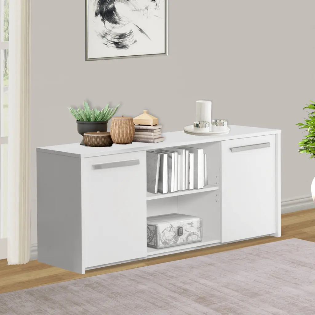 2 Door Credenza File Cabinet Elegant White Lateral File Cabinet Modern Office Storage singularity