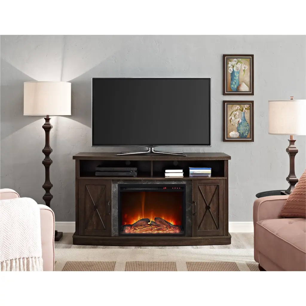 Ameriwood Home Barrow Creek Electric Fireplace TV Stand TVs up to 60 Inches Espresso