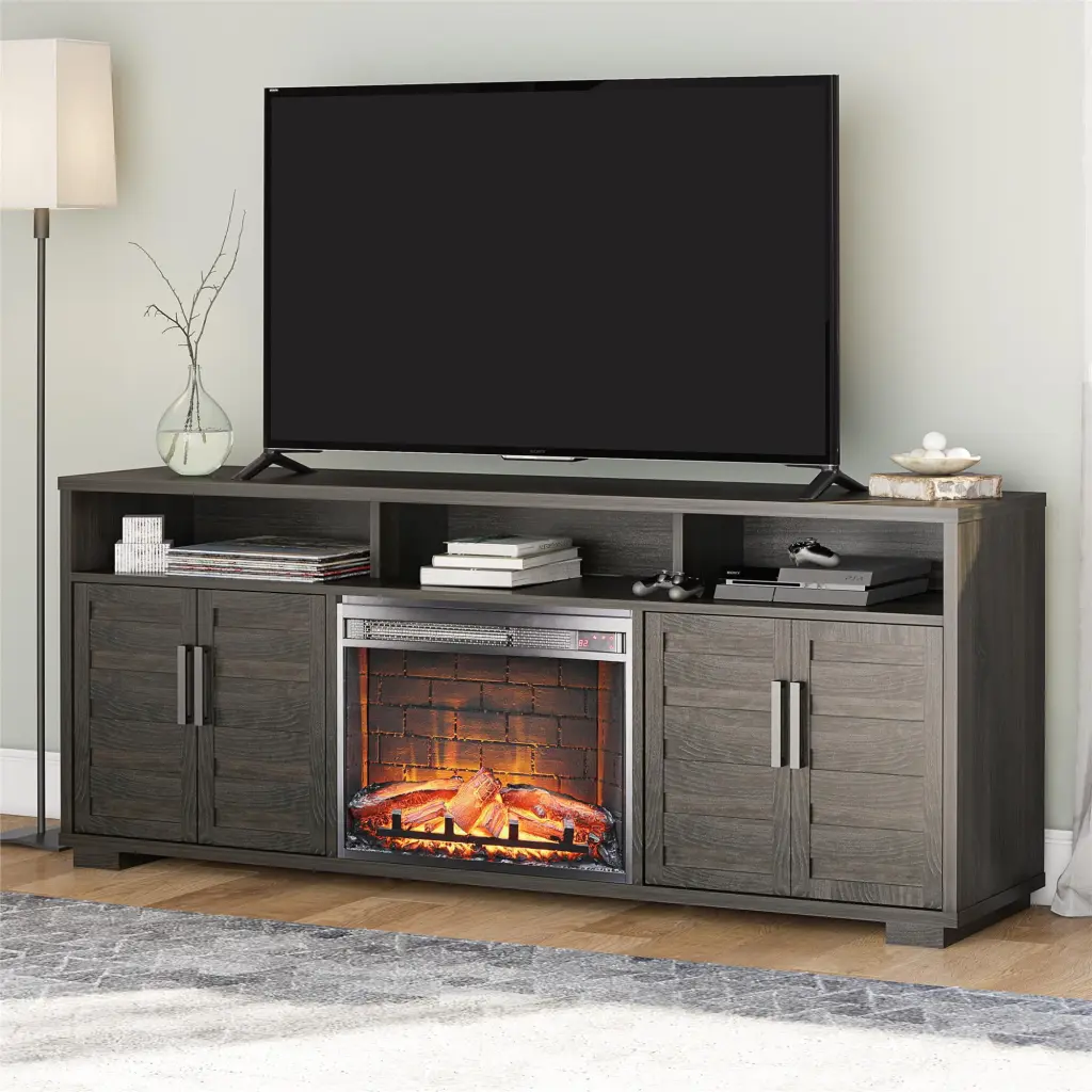 Ameriwood Home Fernwood Espresso Electric Fireplace TV Stand 75 Inch TVs