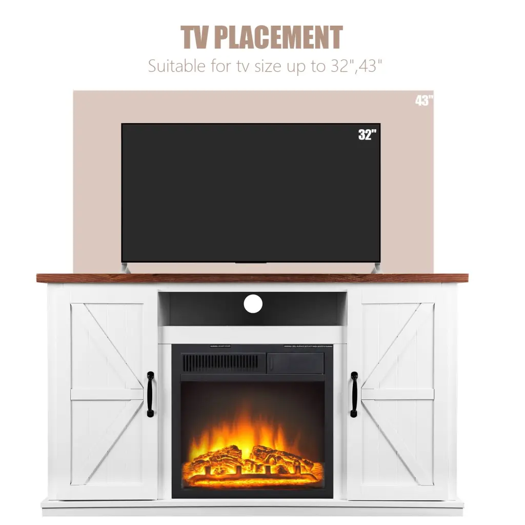 Besttey Fireplace TV Stand TVs up to 43 19 Electric Fireplace and Wooden Storage Cabinet Pearl White