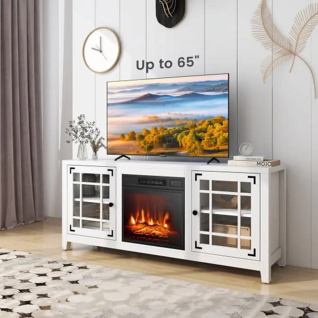 58 Inch Fireplace TV Stand Adjustable Shelves TVs up to 65 Inch White CostwayINC
