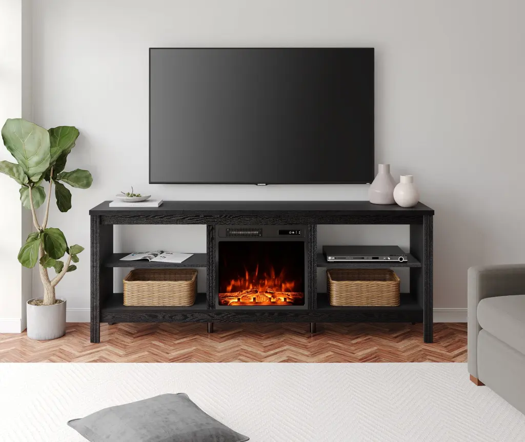 Black Fireplace TV Stand 80 Inch TVs - Electric Entertainment Center Living Room Bedroom FITUEYES
