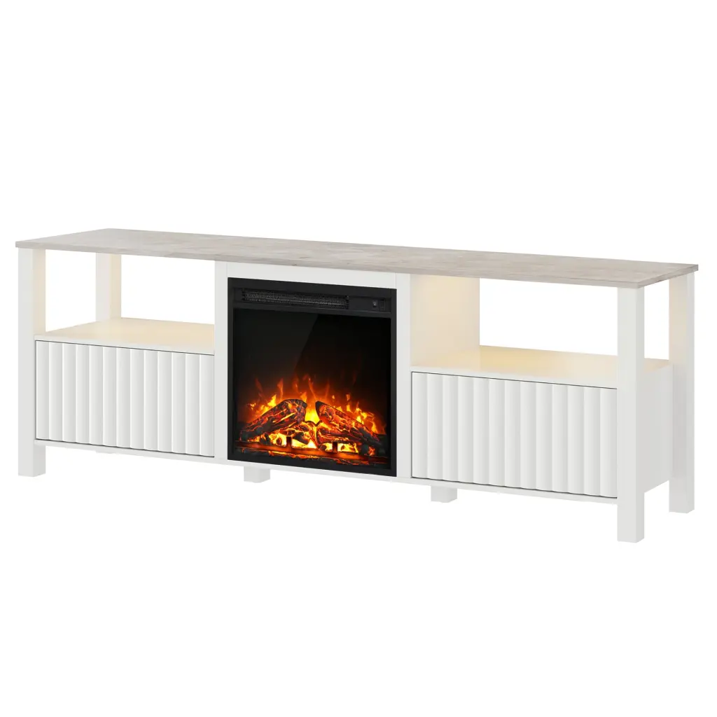 White Fireplace TV Stand 75 Inch TVs - Entertainment Center Storage Cabinets Living Room Bedroom FITUEYES