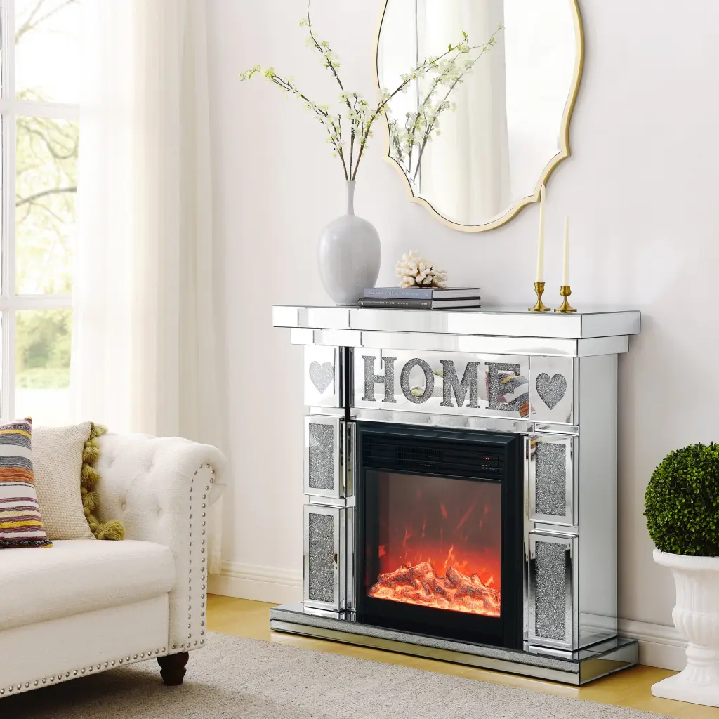 46" W X 12.6" D X 41" H Acrylic Diamond Mirror Fireplace Cabinet, TV Stand kai lee- mirror arts-furniture factory