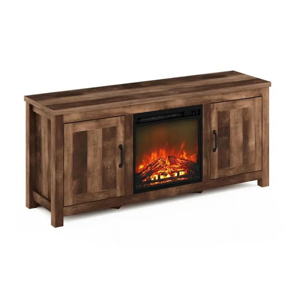 Jensen Farmhouse Barn Door Fireplace TV Stand Storage Cabinet TVs up to 60 Inches Rustic Brown Lauren Ralph Lauren