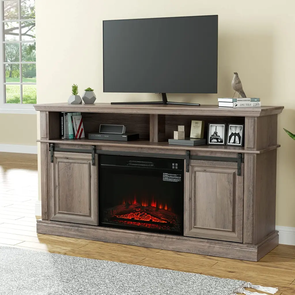 LGHM 58 Inch TV Stand 23 Inch Electric Fireplace Entertainment Center TVs up to 65 Inches Gray