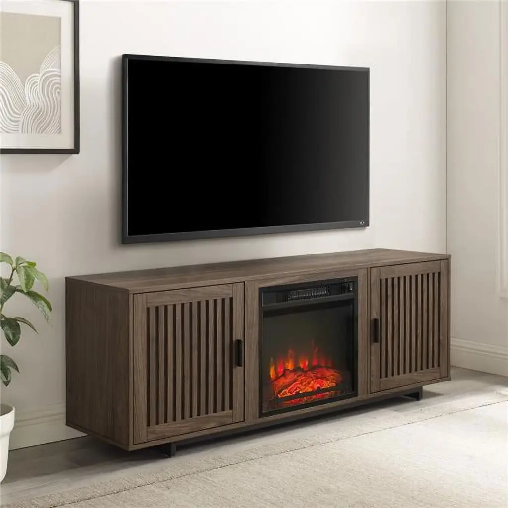 58 Inch Silas Low Profile TV Stand Fireplace - Walnut Finish Entertainment Center SeatSolutions