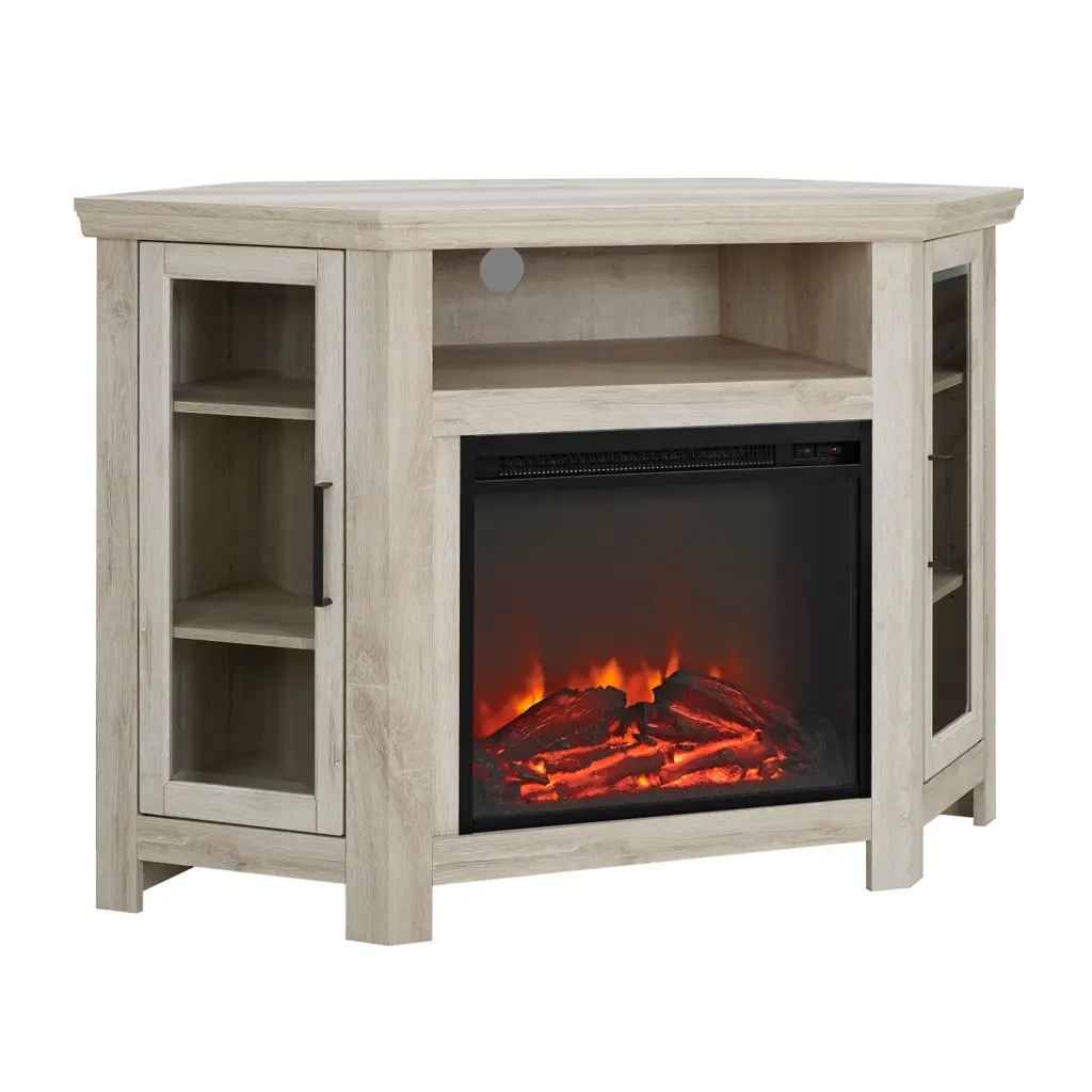 Classic Crystal Door Fireplace TV Stand TVs Up to 55 Inches White Oak Brown walker edison
