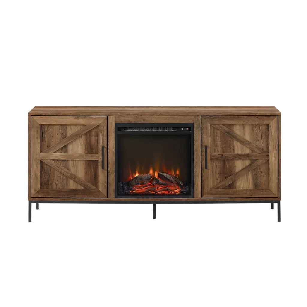 Modern Farmhouse Barn Door Fireplace TV Stand TVs Up to 65 Inches Rustic Wood walker edison