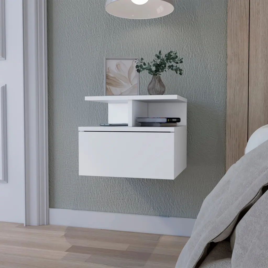 Augusta Floating Nightstand 2 Tier Shelf and 1 Drawer White rta muebles colombia