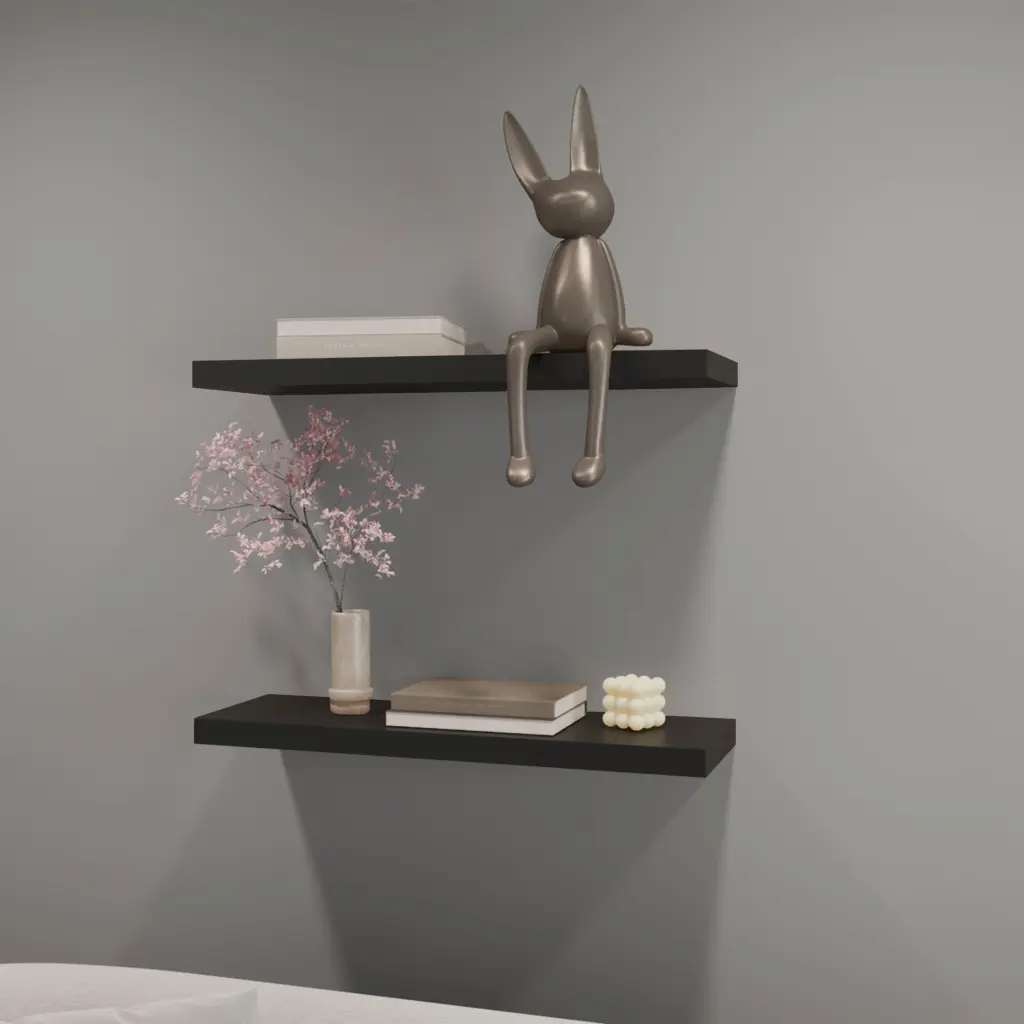 Iva Floating Shelf Melamine X2 Black Black Horizontal Primary Living fm furniture