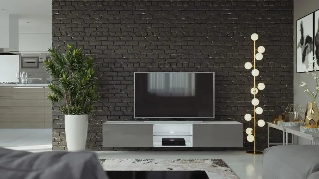 VIGO Glass TV Stand White Slate Grey Mirror Gloss Floating TV Stand Up to 80-Inch TVs LED Maxima House