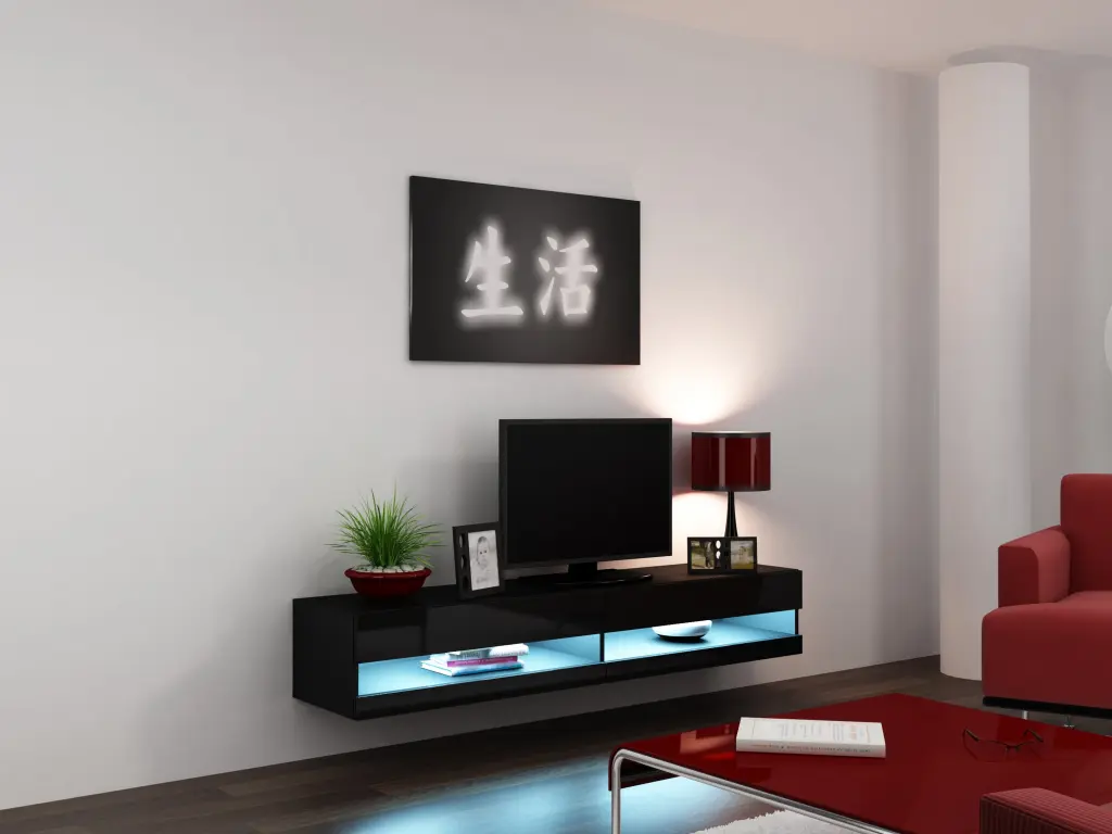 VIGO New TV Stand Black Floating TV Stand Up to 80-Inch TVs LED Maxima House