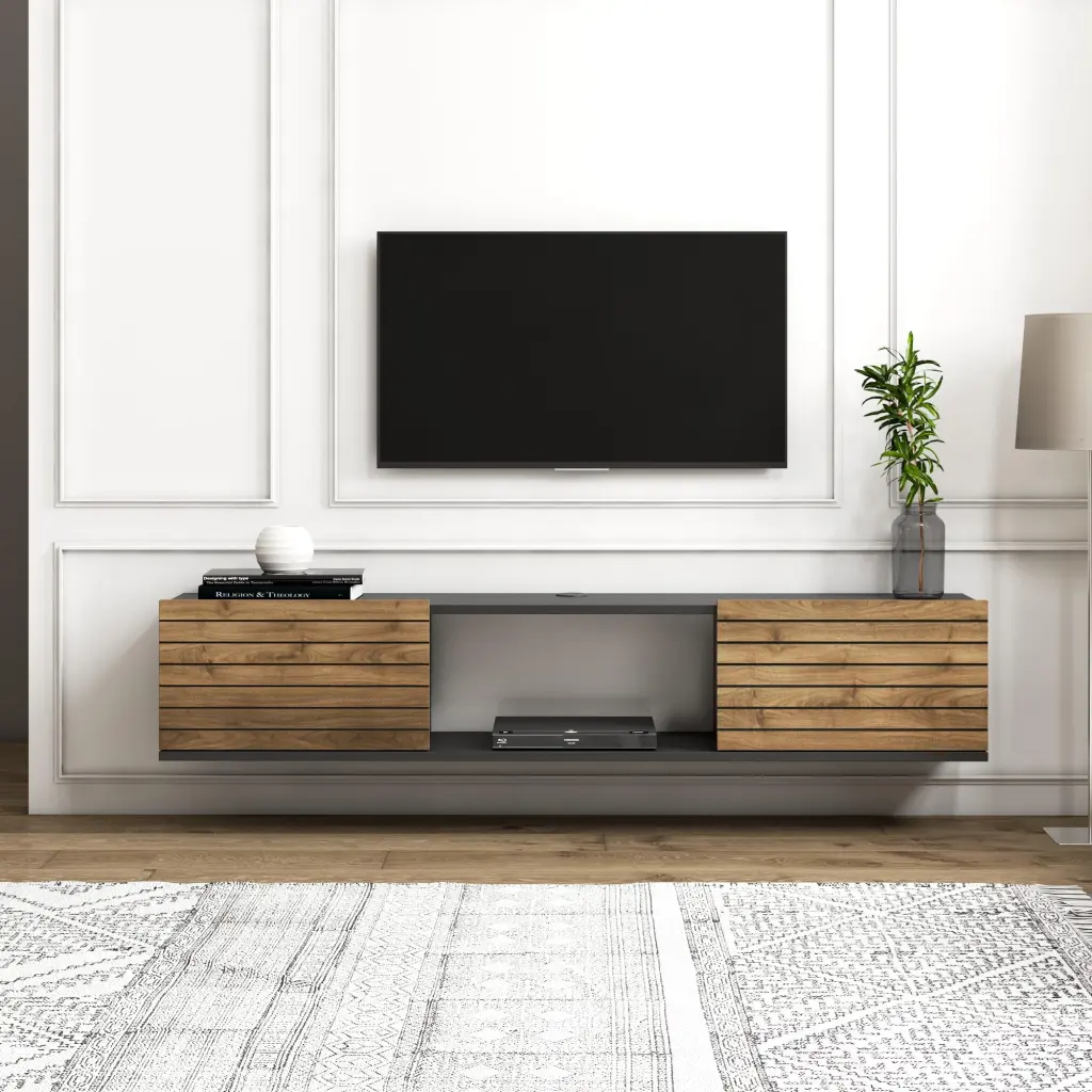 MinimaDecor Elano 63 Inch Floating TV Stand TVs up to 60 Inches - Wood Black Walnut