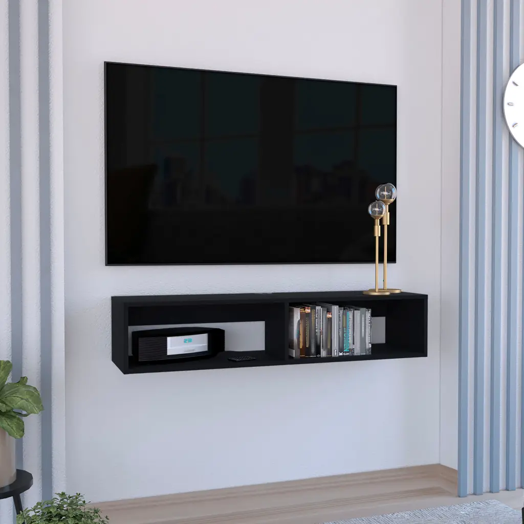 Klein Floating TV Stand Space Saver Design Practical Shelves Black rta mubles colombia