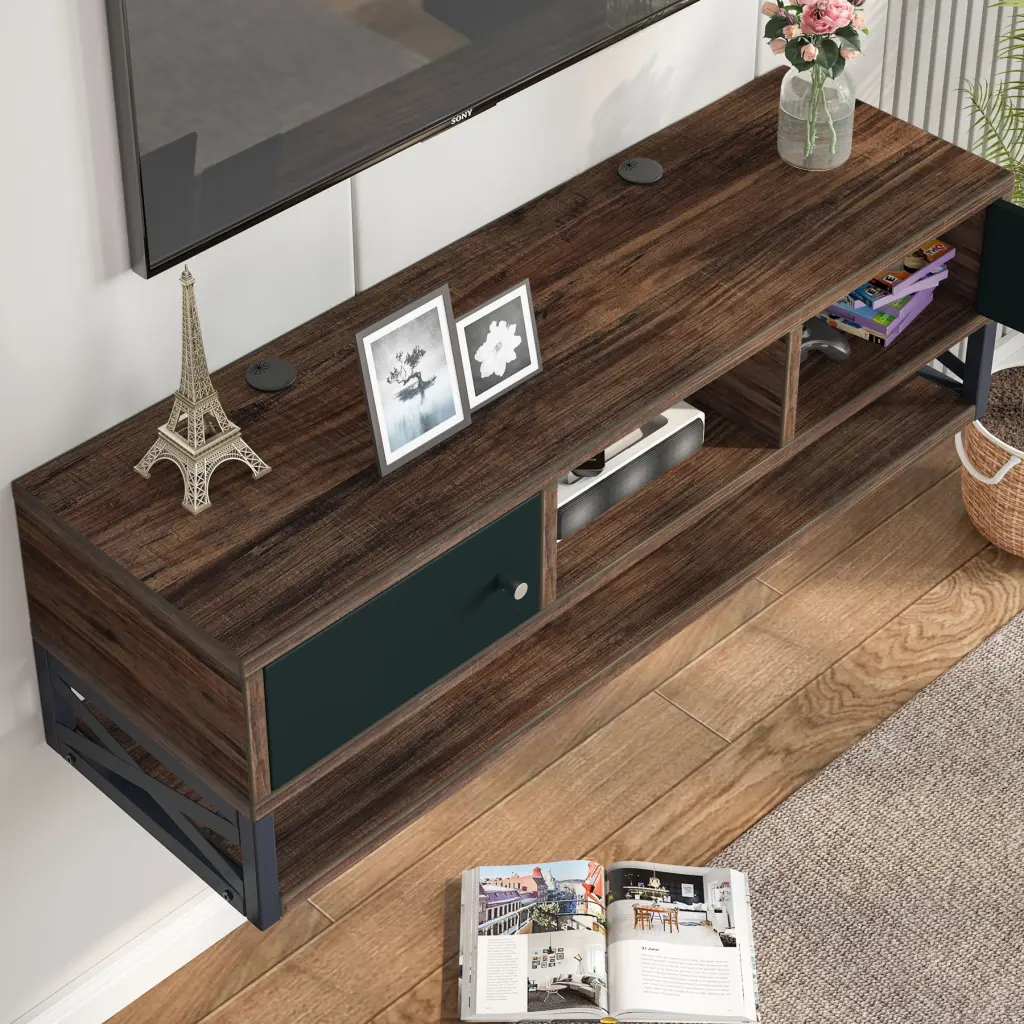 Tribesigns 3-Tier Floating Wood Wall Mounted Media Console TV Shelf Brown