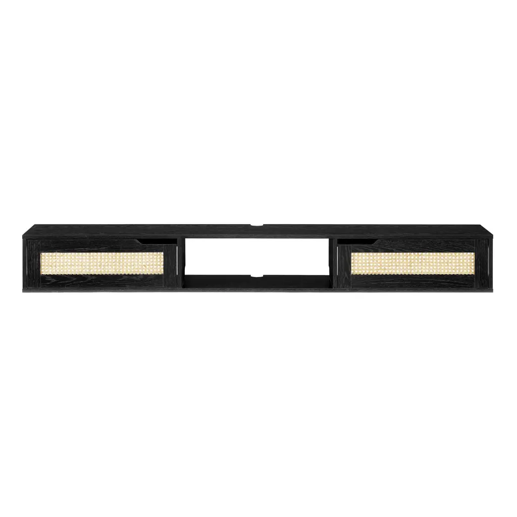 Modern Rattan Door Floating TV Stand TVs Up To 80 Inches Black Entertainment Center walker edison