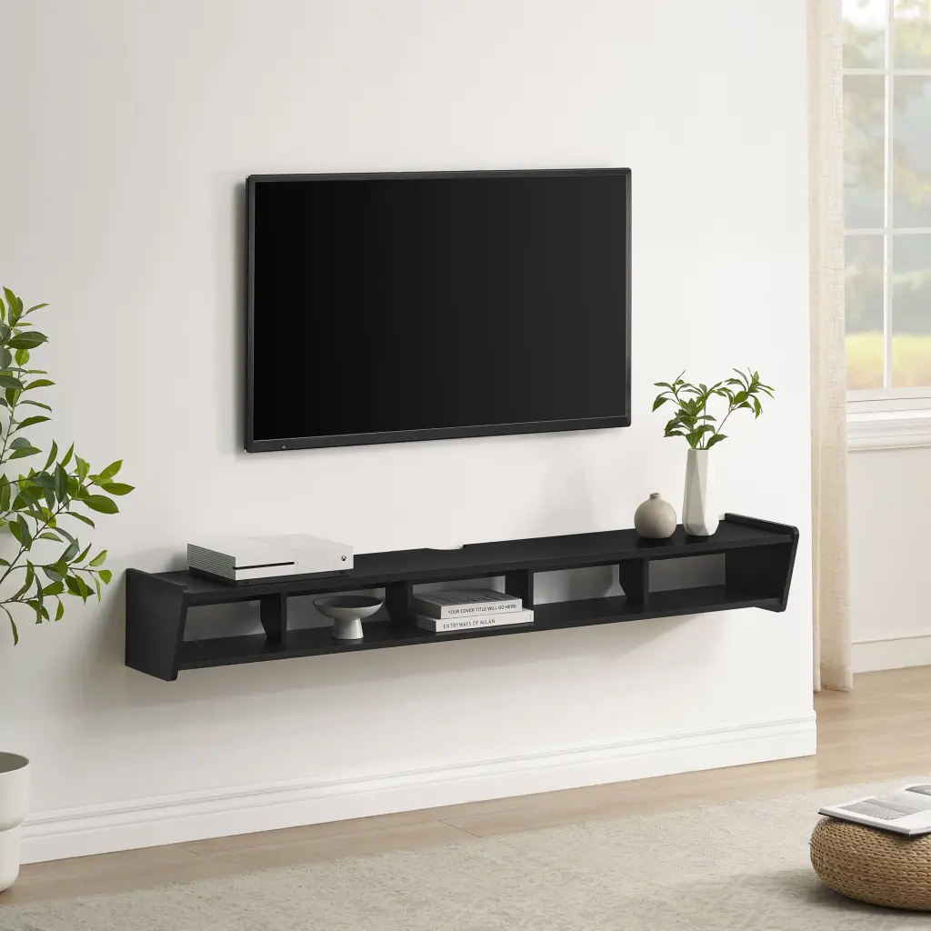 Walker Edison Minimalist Floating TV Stand TVs up to 70 Inches Solid Black