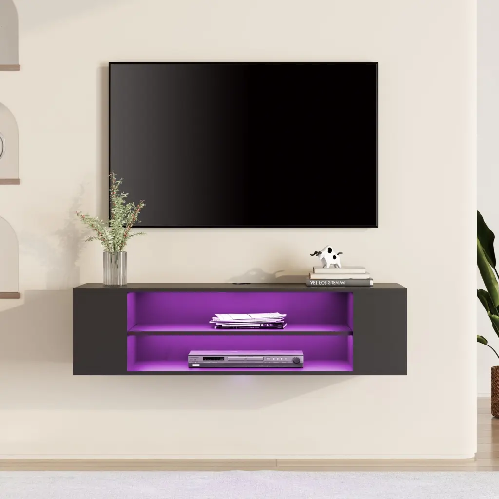 Floating TV Stand RGB Light Adjustable Shelves Living Room Bedroom Black 39.4 Inch Wamapat