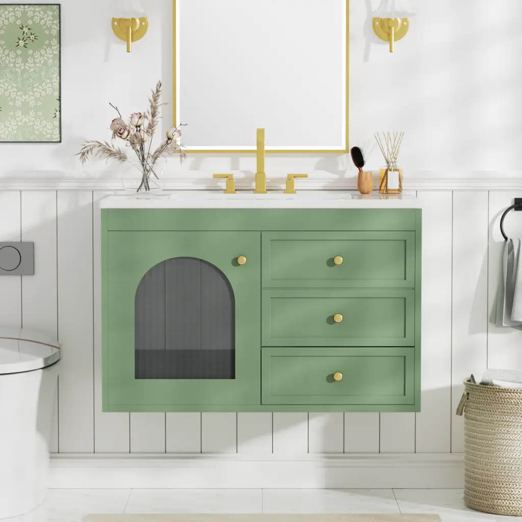 30x18x19.6 Inches Floating Bathroom Vanity Sink and Cabinet Combo rnb