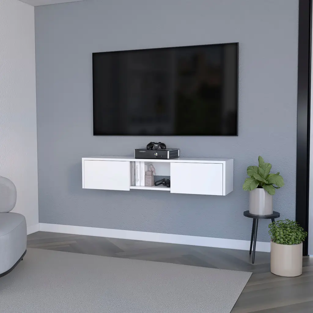 White 2 Door Floating TV Stand 40-49 Inch TVs Primary Living Space furniture max