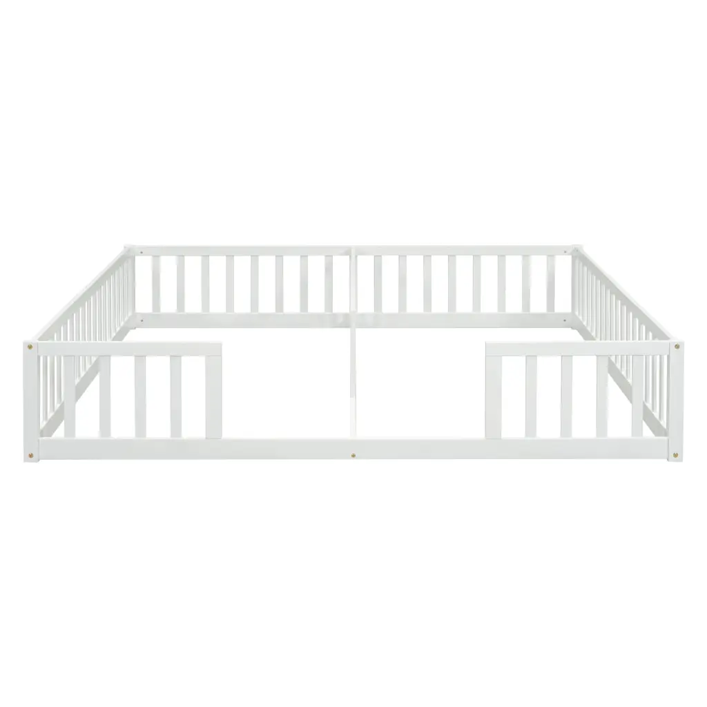 Double Twin Floor Bed Fence Guardrails Without Door White Twin Kids Bed inspirit