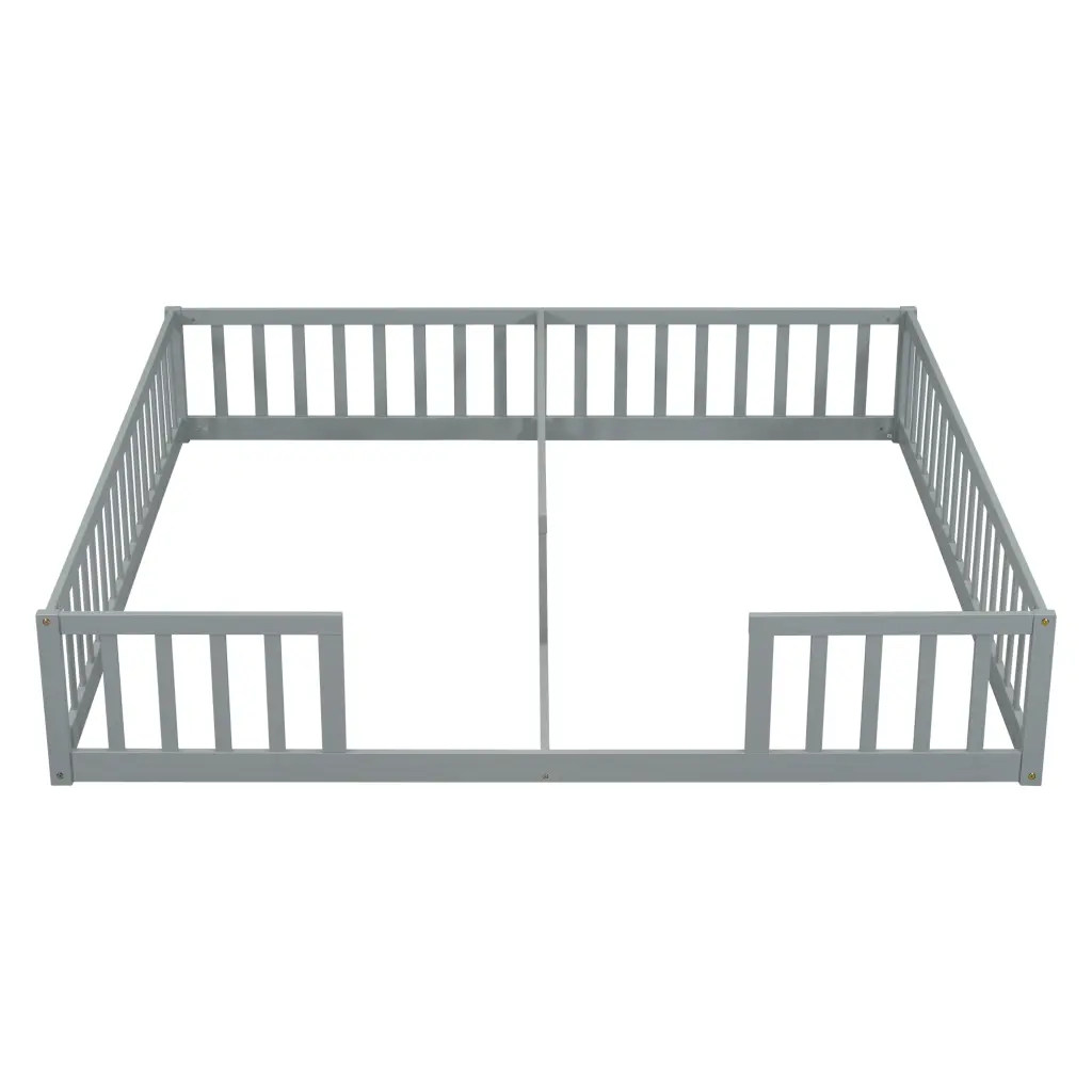 Double Twin Floor Bed Fence Guardrails Without Door Grey Twin Kids Bed inspirit
