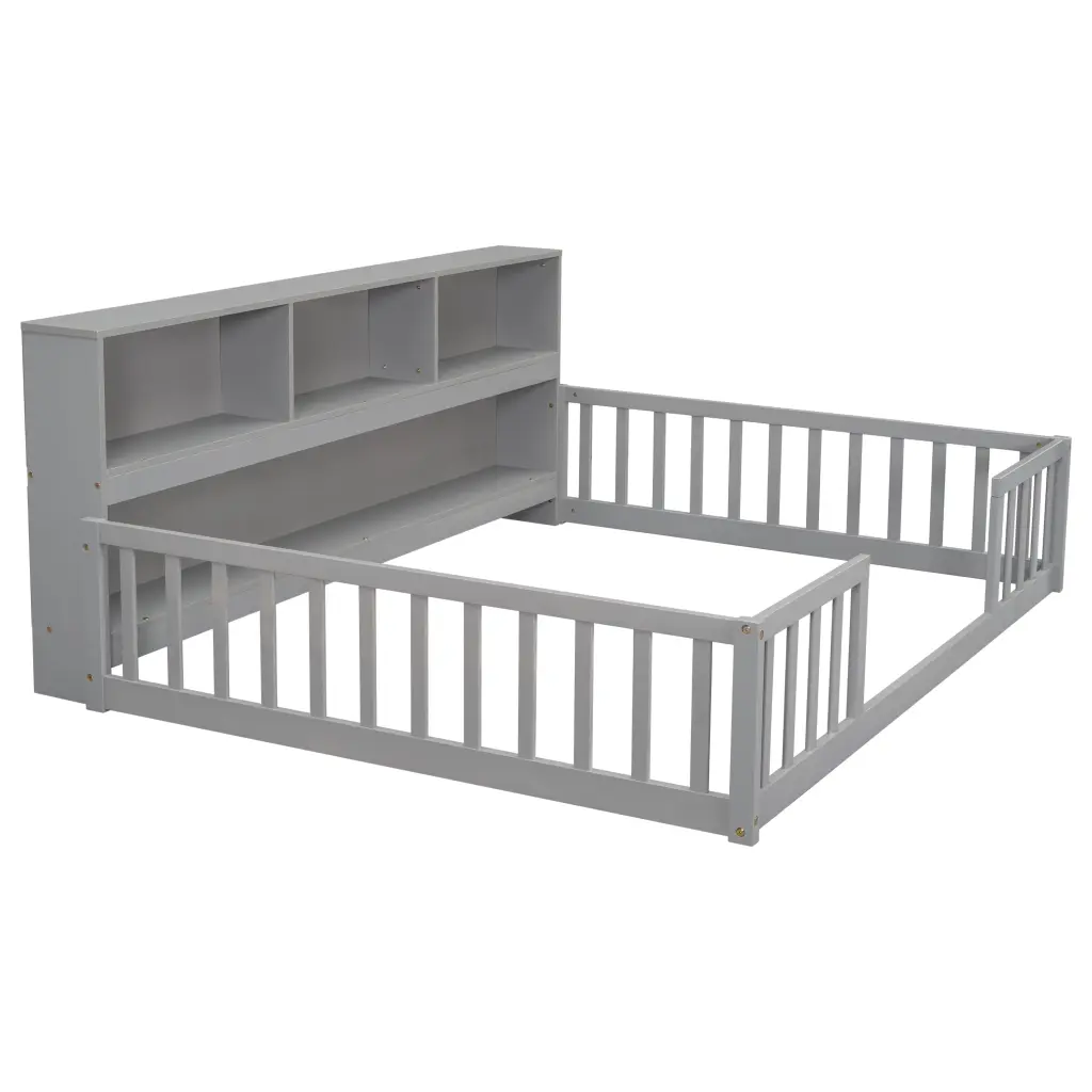 Full Floor Bed Side Bookcase Shelves Guardrails Grey Full Bed Frame inspirit