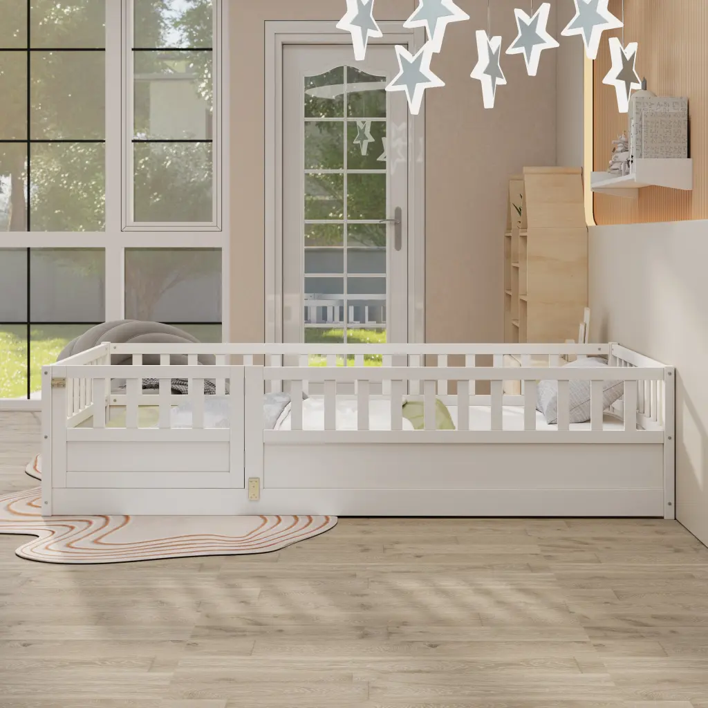 Twin Size Floor Bed Integral Construction High Safety Rails srh