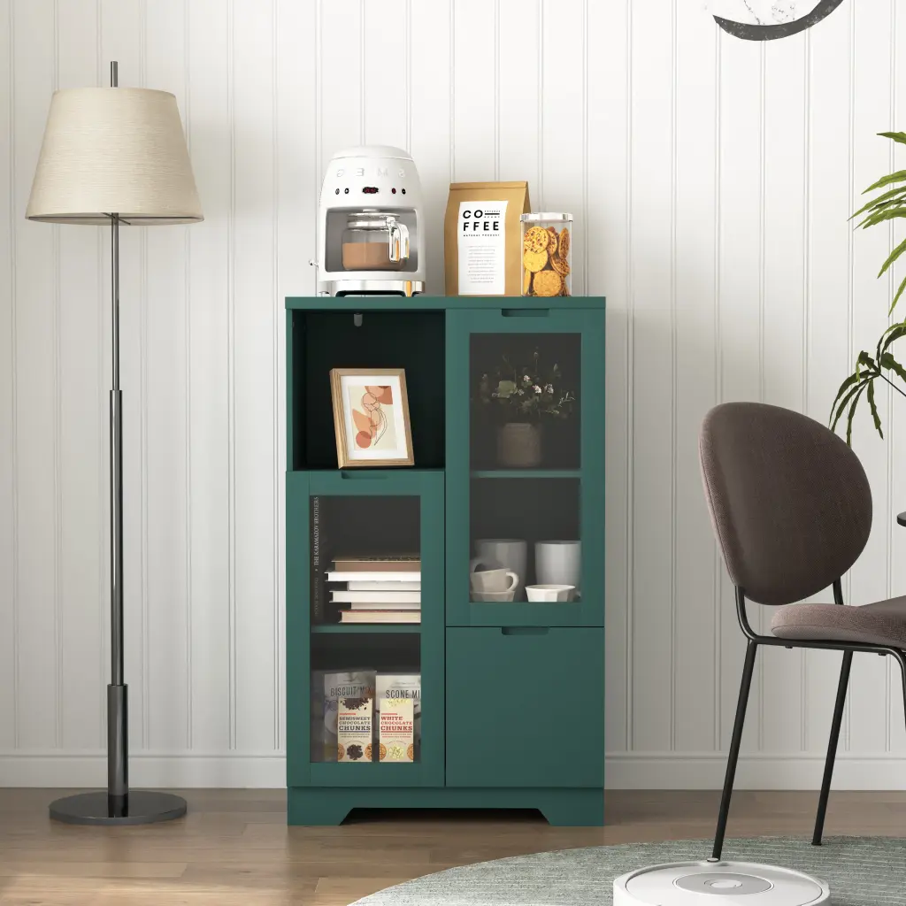Timberen Floor Cabinet 2 Crystal Doors and 2 Storage Spaces Blue Living newmark