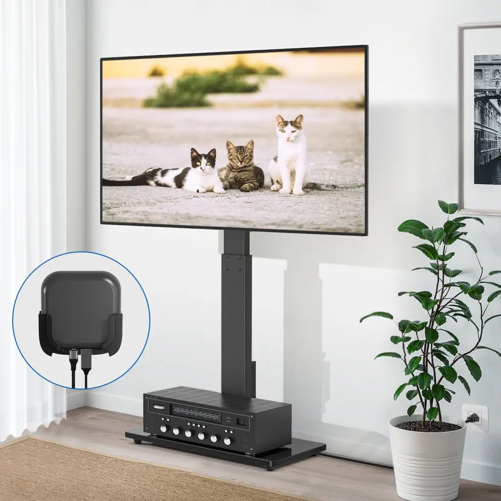 5Rcom Modern Tall Floor TV Stand TVs up to 70 inch Power Strip Surge Protector and Apple TV Mount