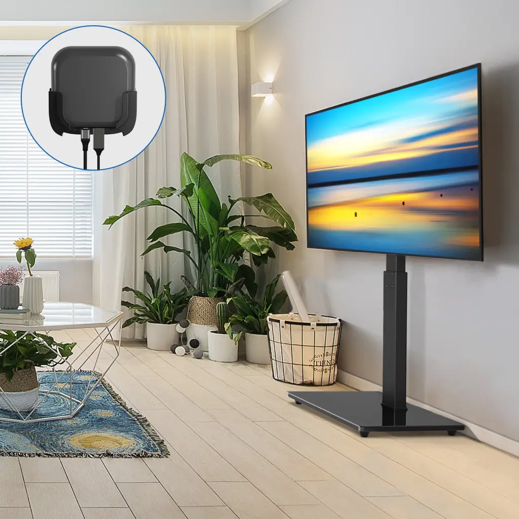 Modern Swivel Floor TV Stand LCD LED TVs up to 70 Inches Mount Black 5Rcom