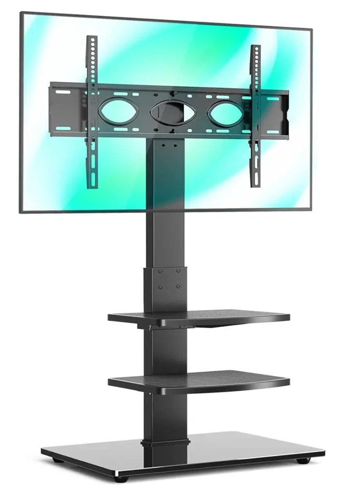 Alieon Tall Swivel Floor TV Stand 3 Shelves 32-70 Inch TVs - Height Adjustable Narrow Stand Black