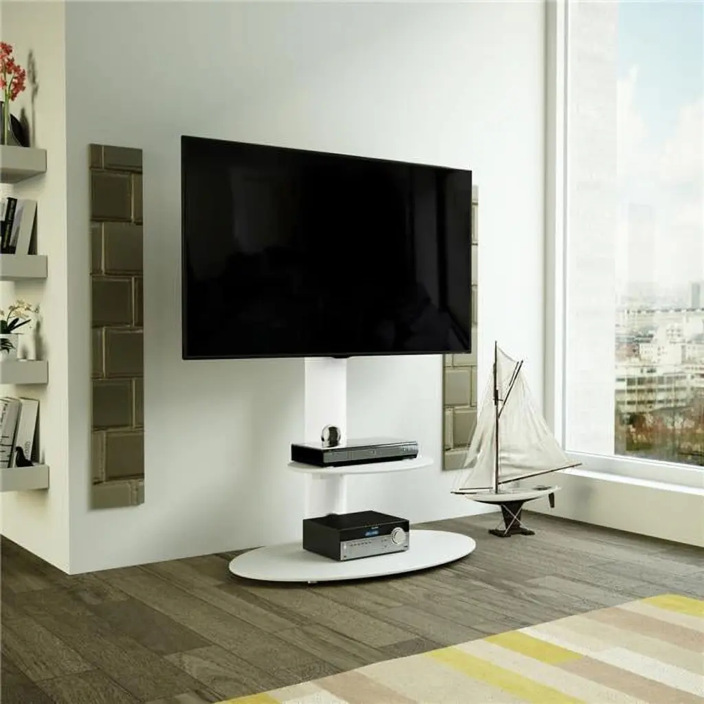 AVF Steel TV Floor Stand Mount Column 32 to 65 Inch TVs Satin White