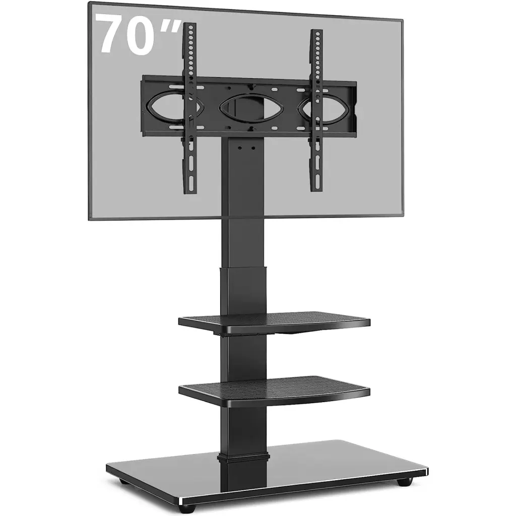 Bilot Swivel Floor TV Stand Mount 32-70 Inch Flat Screens and Curved TVs Tempered Glass Base