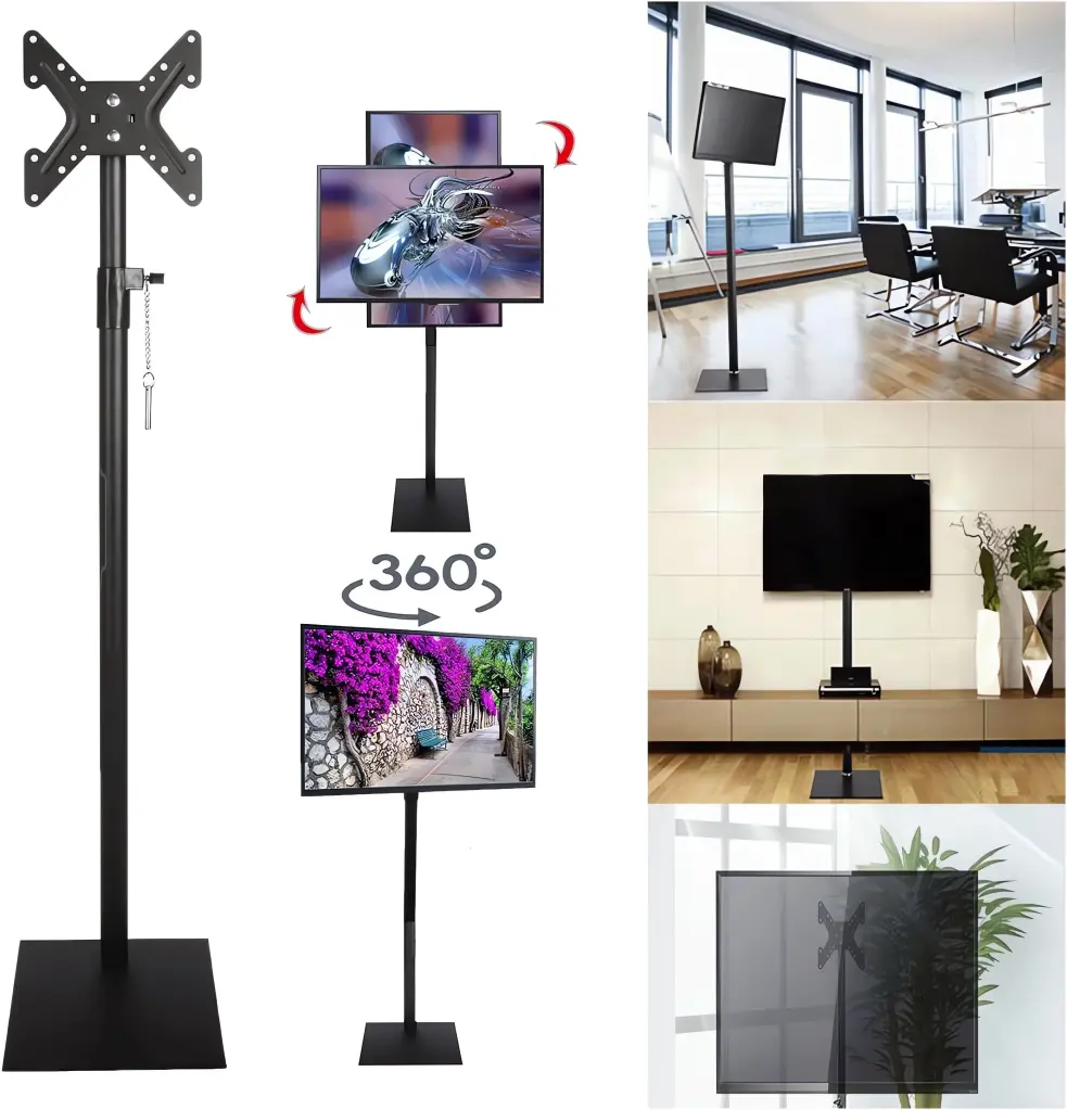 Bimiti Floor TV Stand Height Adjustable 13-42 Inch TVs Black Finish