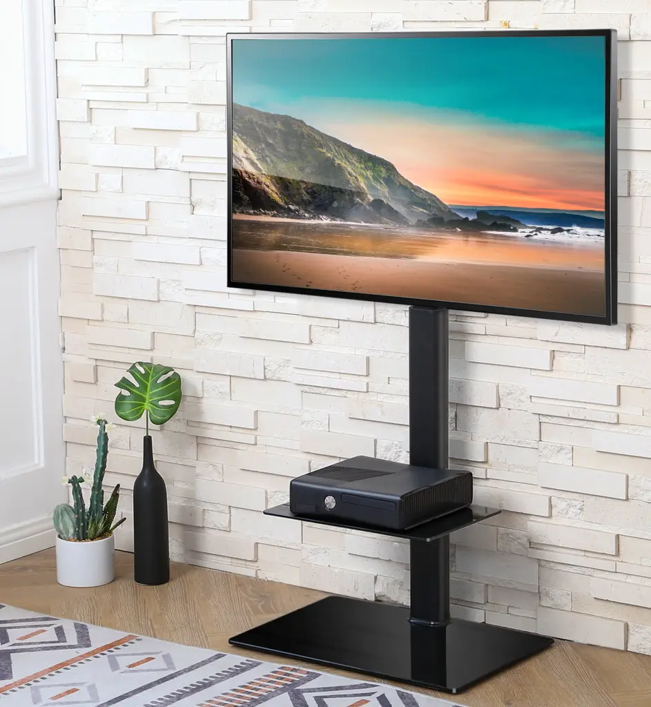FITUEYES Height Adjustable Black Floor TV Stand TVs up to 65 Inches Swivel Mount