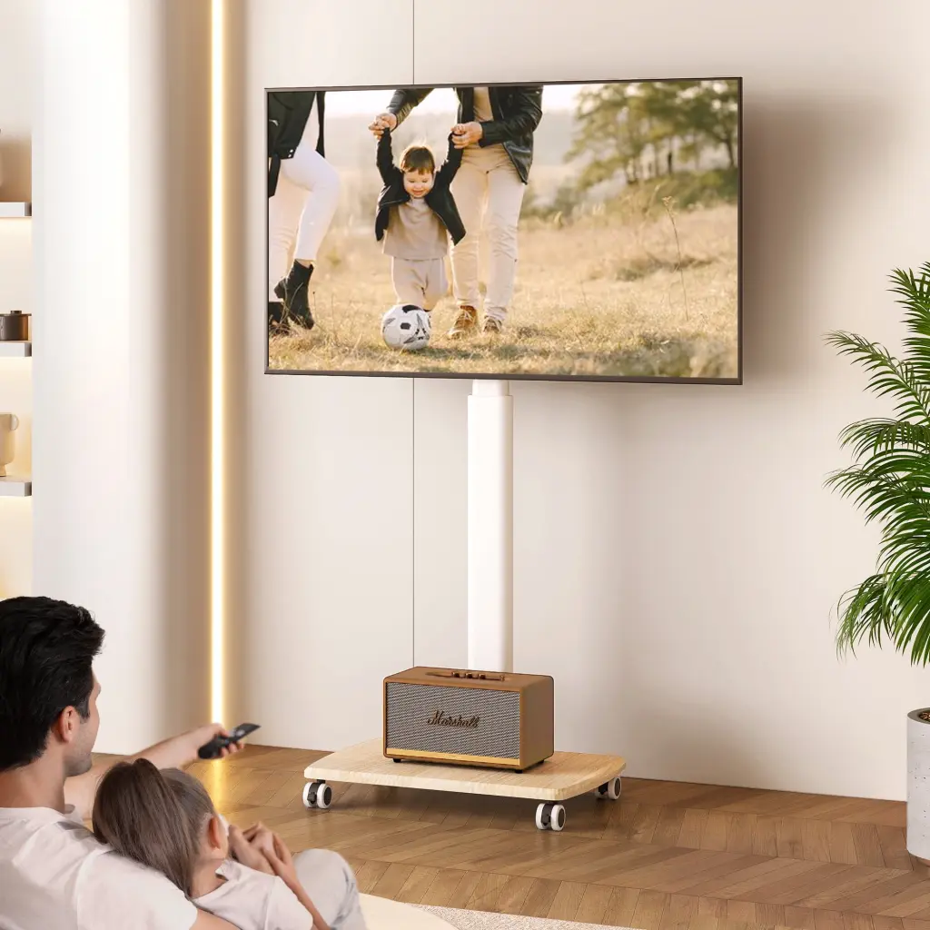 FITUEYES Modern Rolling Swivel TV Floor Stand 32-65 Inch TVs White Holds 88 lbs