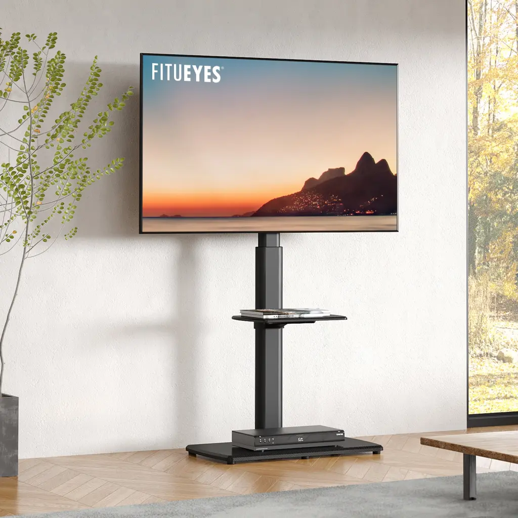 FITUEYES Universal TV Mount Floor Stand Wood Base 32-70 Inch TVs Black