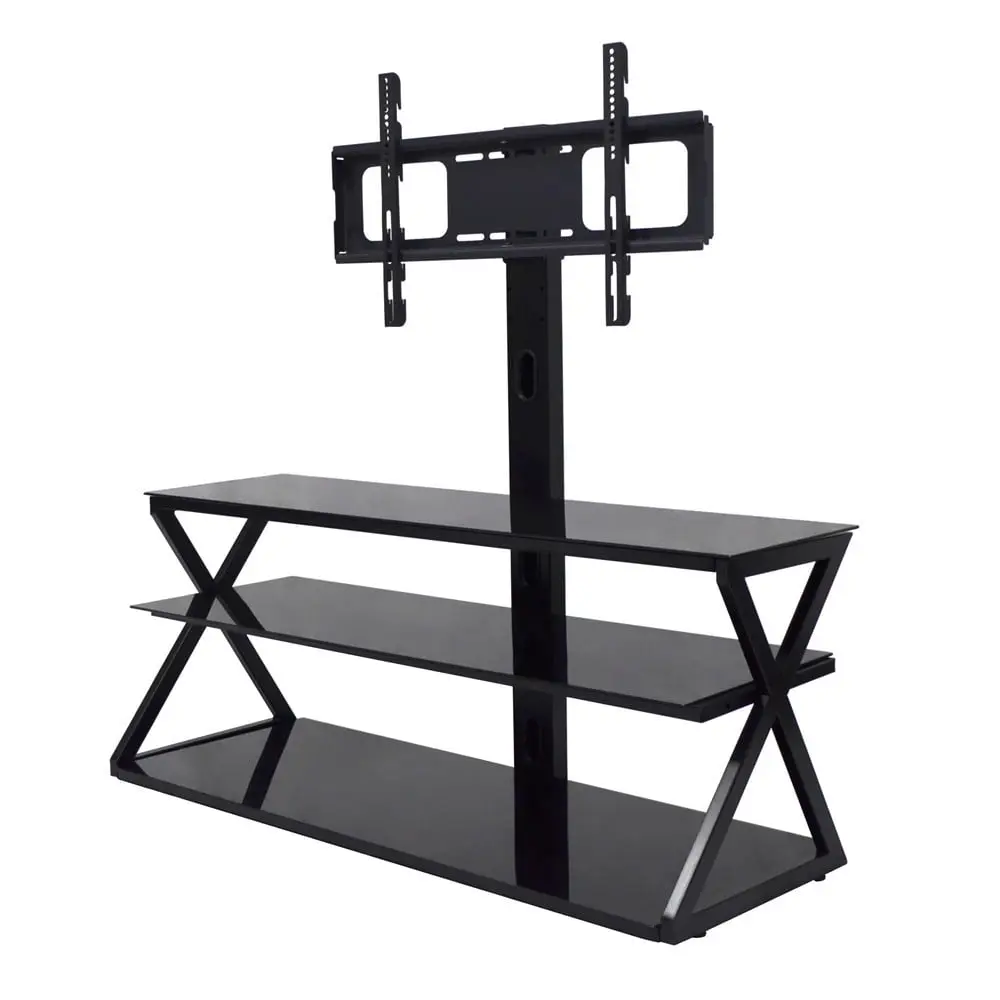 GoDecor Floor TV Stand Swivel Mount Glass Shelf - Stand 32-65 Inch Screen TVs
