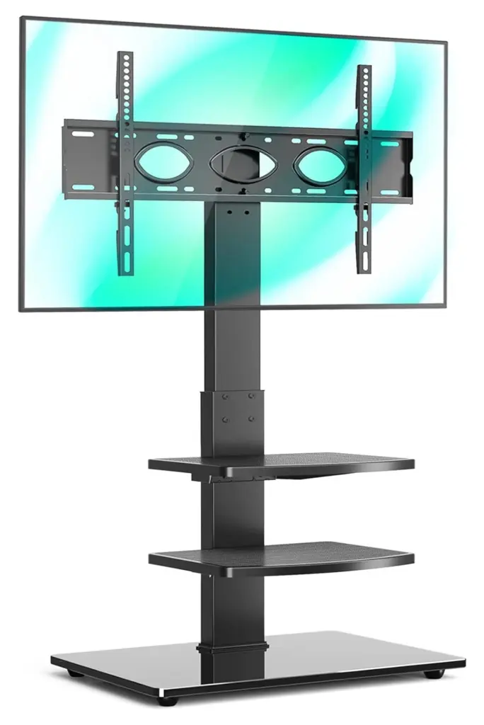 LeCeleBee Tall Swivel Floor TV Stand 3 Shelves 32-70 Inch TVs - Height Adjustable Narrow Stand Black