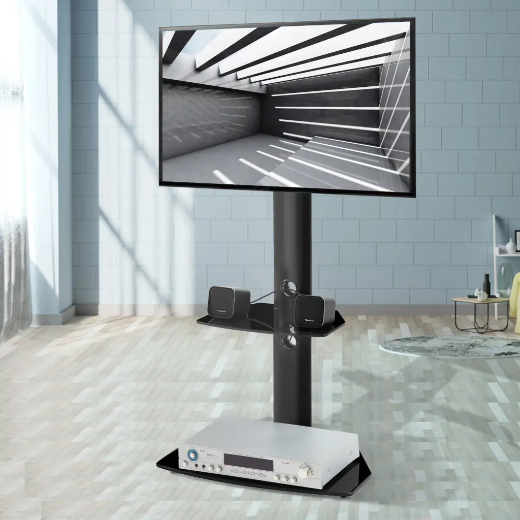 LivEditor Adjustable Height and Angle Multi-Function Metal Frame Floor TV Stand