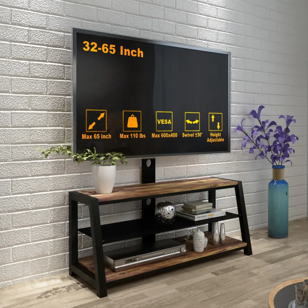 SYNGAR Universal Floor TV Stand Swivel Mount 32 to 65 Inch TVs Black