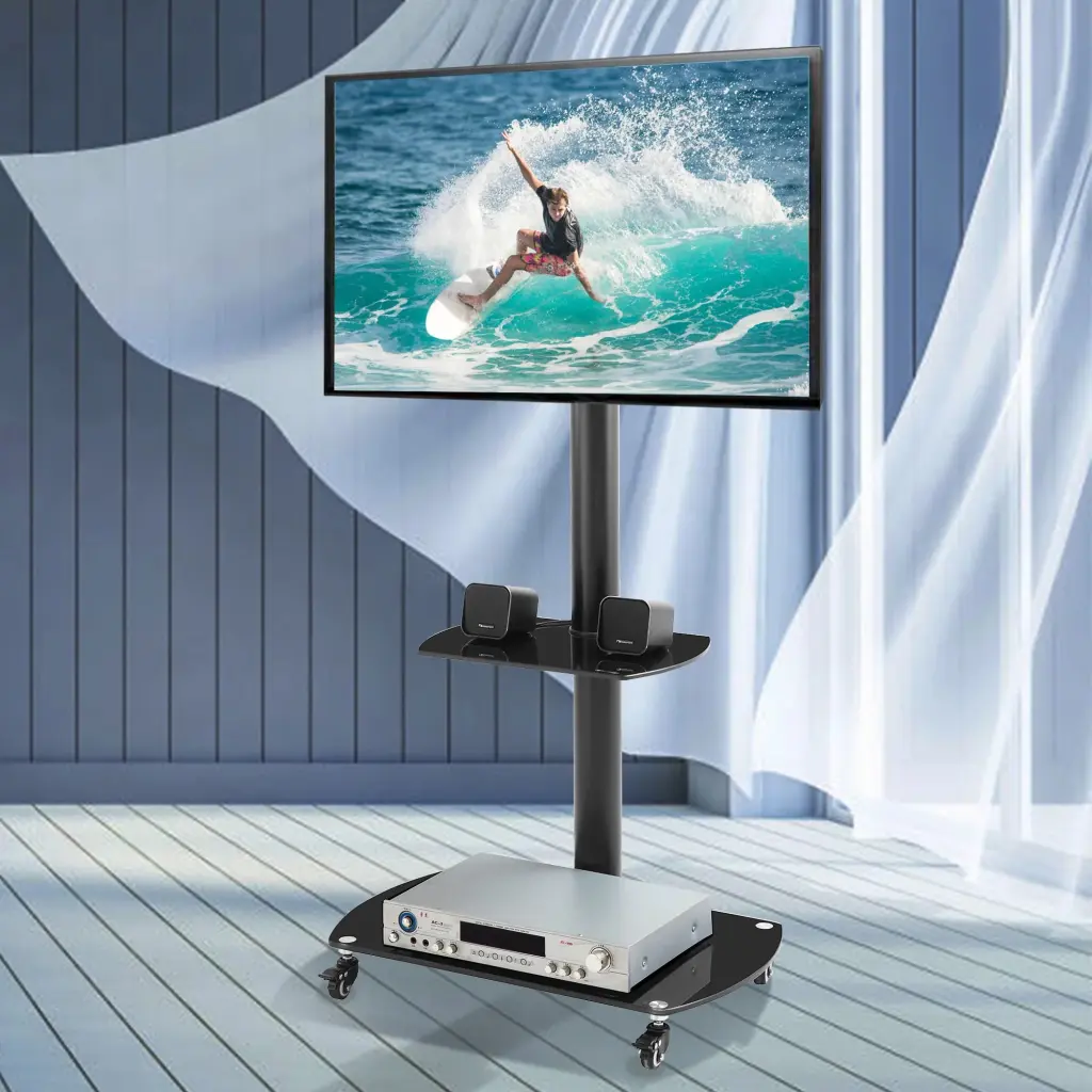 Adjustable Mobile TV Stand Tempered Glass Shelves and Lockable Wheels LCD Plasma TVs unknown