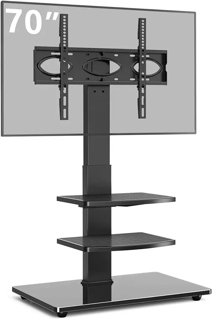 Swivel Floor TV Stand VESA Mount 32-70 Inch Screens 3-Shelf Tempered Glass Base YoJoFHM